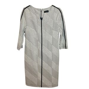 Creation L Black White Geometric Sheath Dress Zip Front Size 4 Career